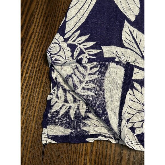 Coldwater Creek Linen Top Women’s Large Indigo Blue White Bali Floral Top Shirt - Picture 11 of 16